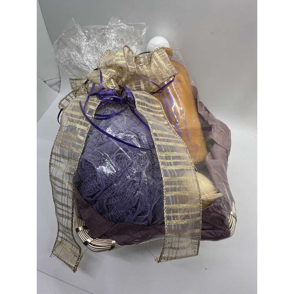 Vintage Arbonne Bath Salts + Bath & Shower Gel Gift Basket w/ Candle Loofah